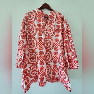 Chic Red and White Women's Tunic